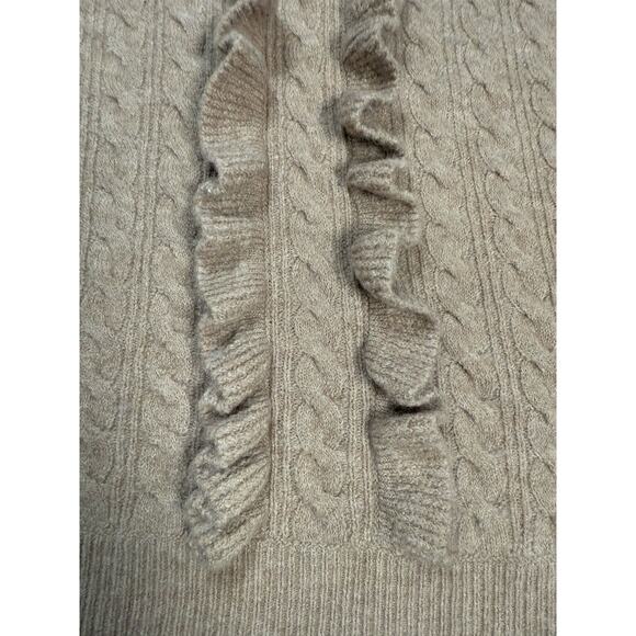 J.Crew Brown Wool Alpaca Cable Knit Ruffle Turtleneck Sweater Women’s Small - Picture 6 of 10